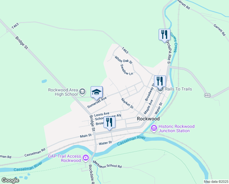 map of restaurants, bars, coffee shops, grocery stores, and more near 682 Somerset Avenue in Rockwood