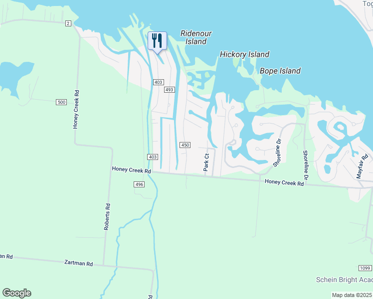 map of restaurants, bars, coffee shops, grocery stores, and more near 14955 South Shore Drive in Thornville