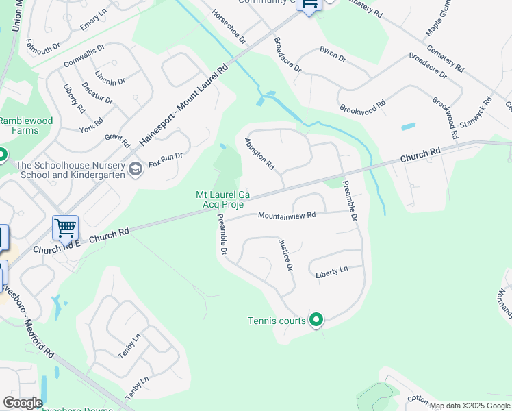 map of restaurants, bars, coffee shops, grocery stores, and more near 129 Mountainview Road in Mount Laurel Township