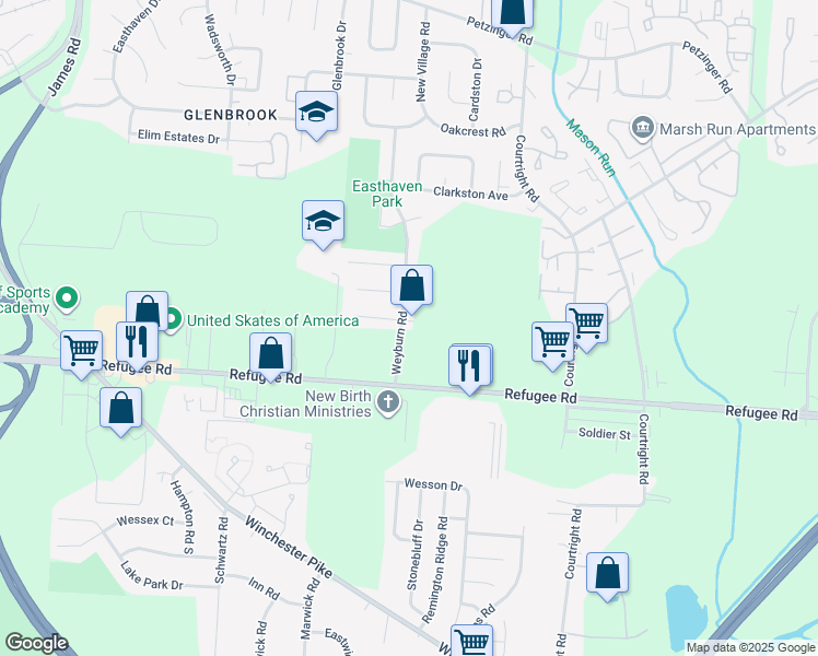 map of restaurants, bars, coffee shops, grocery stores, and more near 3491 Westpoint Drive in Columbus