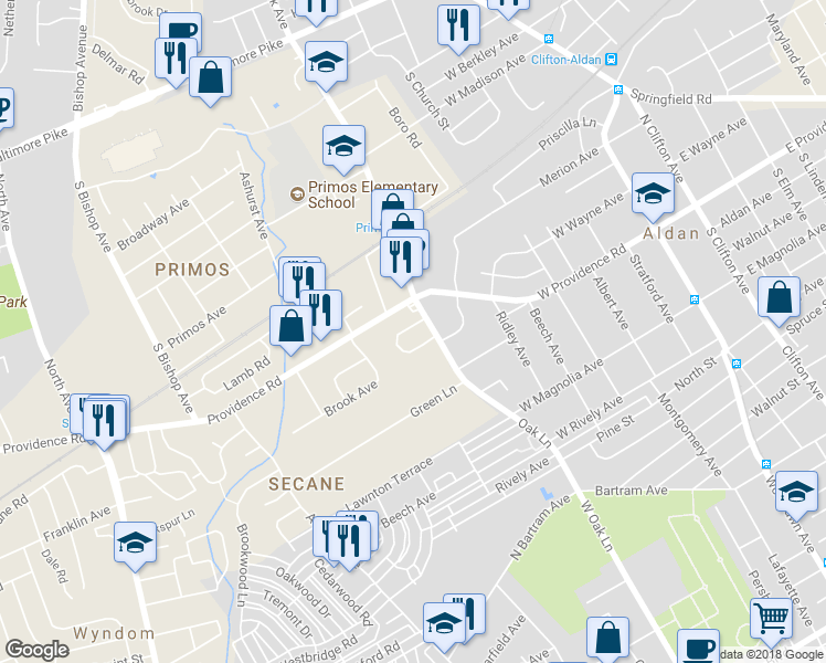 map of restaurants, bars, coffee shops, grocery stores, and more near 806 Willow Avenue in Clifton Heights