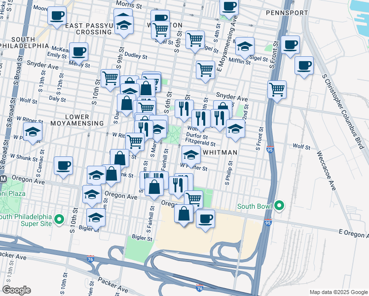 map of restaurants, bars, coffee shops, grocery stores, and more near 426 West Ritner Street in Philadelphia
