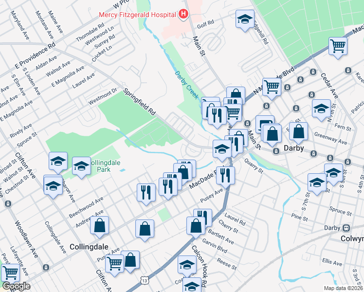 map of restaurants, bars, coffee shops, grocery stores, and more near 1046 South Lynbrook Road in Collingdale