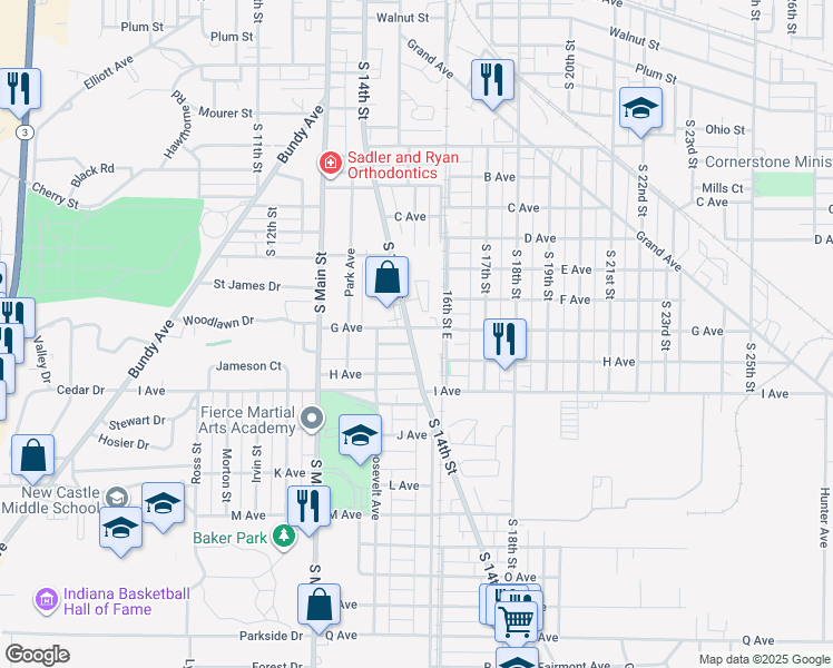 map of restaurants, bars, coffee shops, grocery stores, and more near 1312 South 14th Street in New Castle