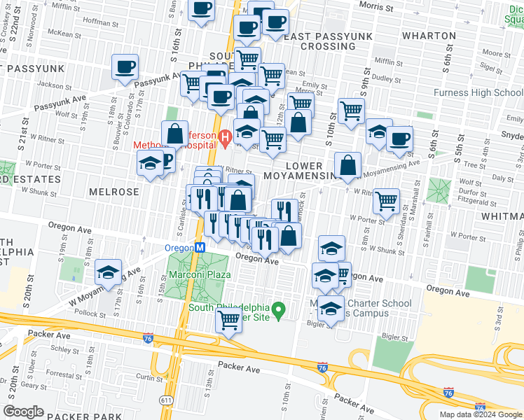 map of restaurants, bars, coffee shops, grocery stores, and more near 2508 South 12th Street in Philadelphia