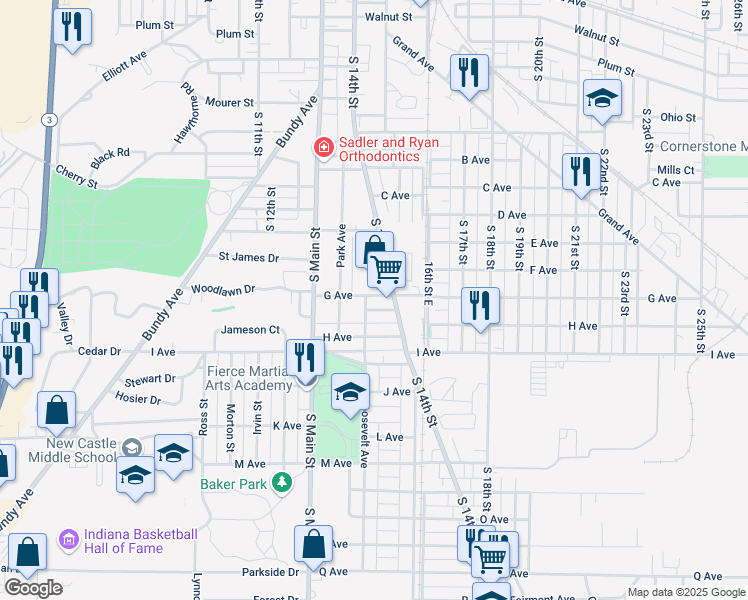 map of restaurants, bars, coffee shops, grocery stores, and more near 1349 Short Street in New Castle