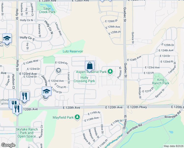 map of restaurants, bars, coffee shops, grocery stores, and more near 12213 Newport Drive in Brighton