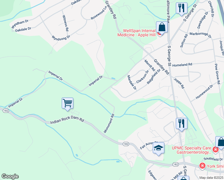 map of restaurants, bars, coffee shops, grocery stores, and more near 218 Ridgefield Drive in York