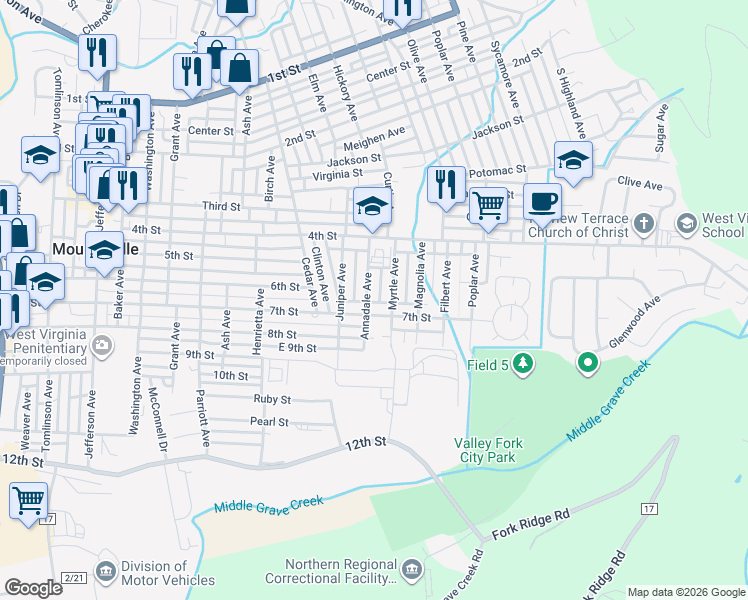 map of restaurants, bars, coffee shops, grocery stores, and more near 433 Annadale Avenue in Moundsville