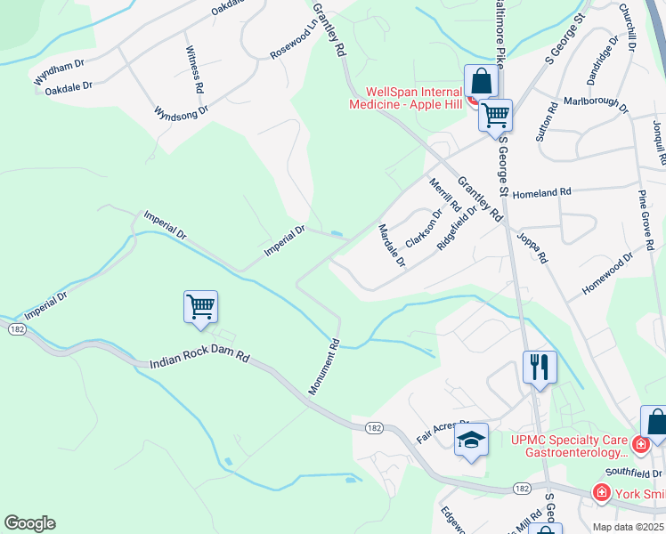 map of restaurants, bars, coffee shops, grocery stores, and more near 218 Ridgefield Drive in York