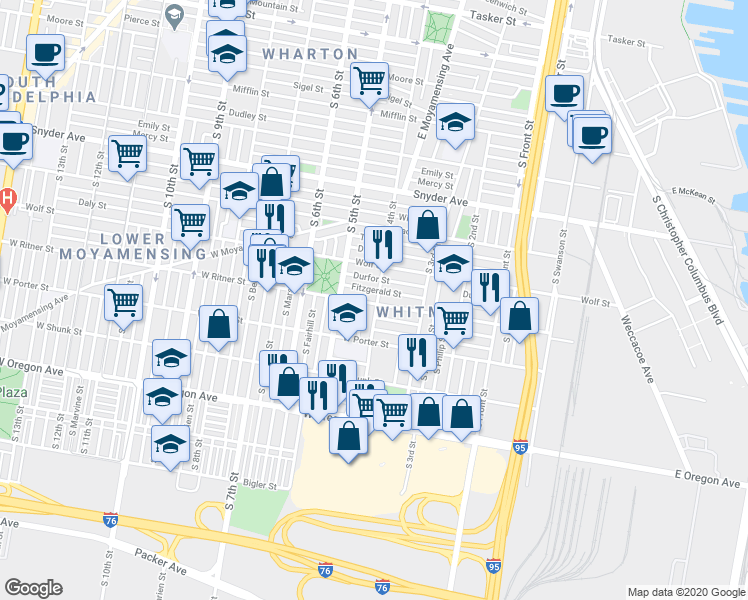 map of restaurants, bars, coffee shops, grocery stores, and more near 2424 South 4th Street in Philadelphia