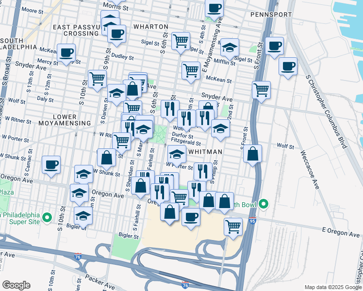 map of restaurants, bars, coffee shops, grocery stores, and more near 403 West Ritner Street in Philadelphia