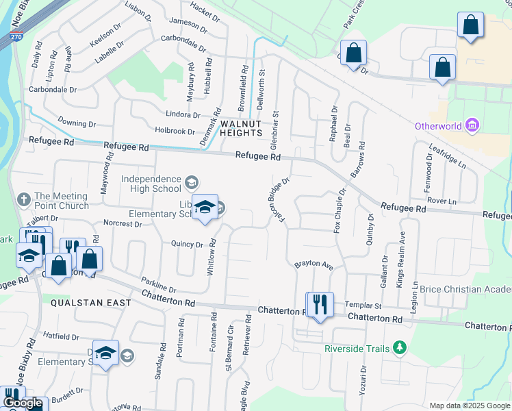 map of restaurants, bars, coffee shops, grocery stores, and more near 2900 Gentry Lane in Columbus