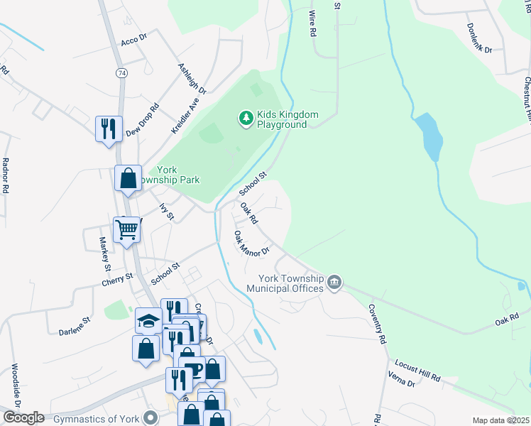 map of restaurants, bars, coffee shops, grocery stores, and more near 115 Briggs Circle in York