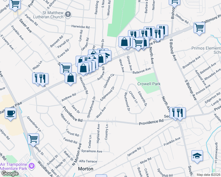 map of restaurants, bars, coffee shops, grocery stores, and more near 922 Edgewood Drive in Springfield