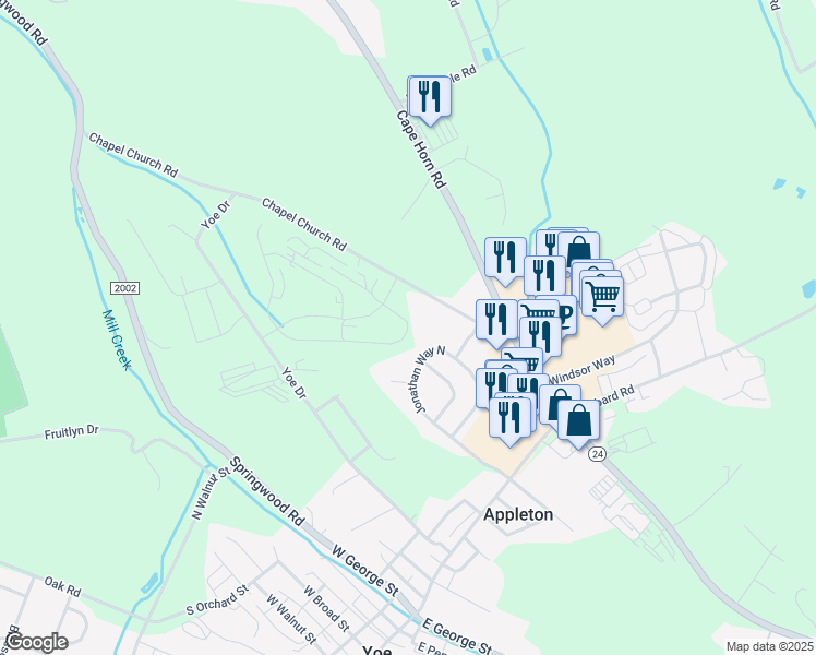 map of restaurants, bars, coffee shops, grocery stores, and more near 630 Chapel Church Road in Red Lion
