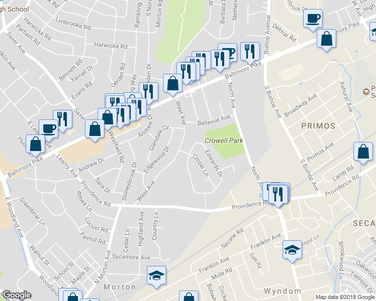 map of restaurants, bars, coffee shops, grocery stores, and more near 901 Edwards Drive in Springfield