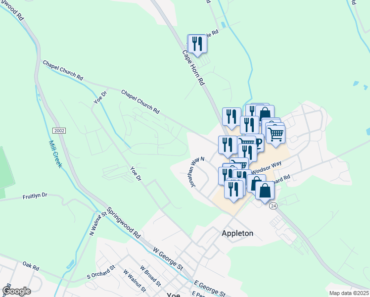 map of restaurants, bars, coffee shops, grocery stores, and more near 30 Hudson Boulevard in Red Lion