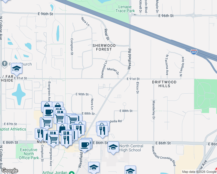 map of restaurants, bars, coffee shops, grocery stores, and more near 755 West New York Street in Indianapolis