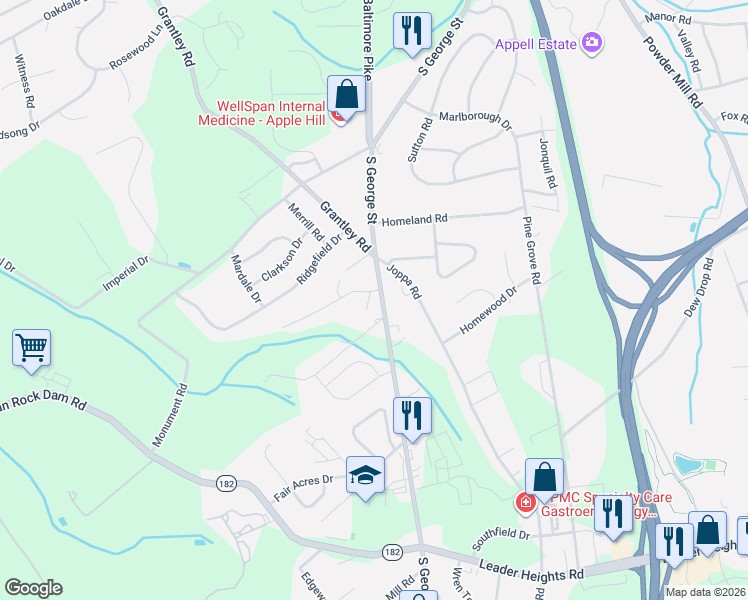 map of restaurants, bars, coffee shops, grocery stores, and more near 8 Jolo Way in York