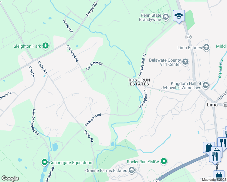 map of restaurants, bars, coffee shops, grocery stores, and more near 445 Mattrissa Ridge in Media