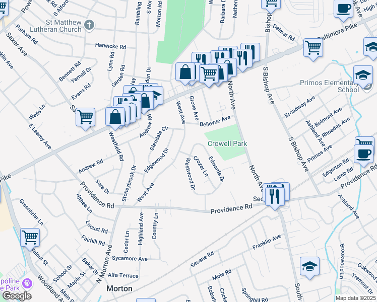 map of restaurants, bars, coffee shops, grocery stores, and more near 901 Edwards Drive in Springfield
