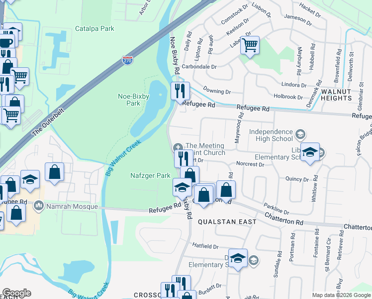 map of restaurants, bars, coffee shops, grocery stores, and more near 4845 Warminster Drive in Columbus