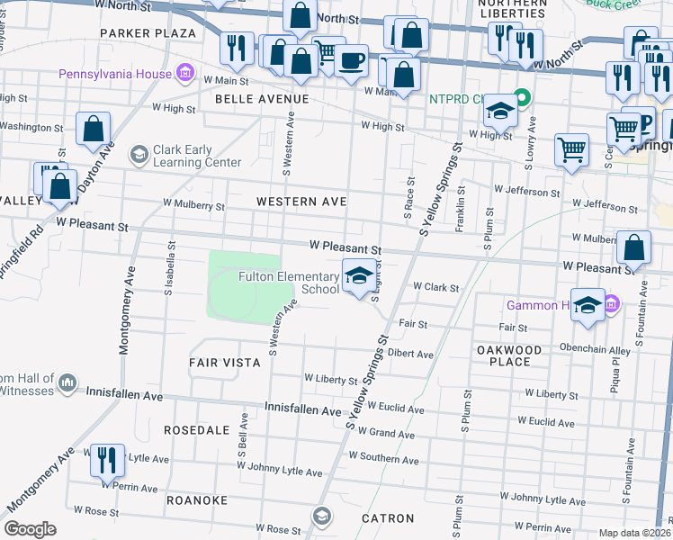 map of restaurants, bars, coffee shops, grocery stores, and more near 823 West Pleasant Street in Springfield