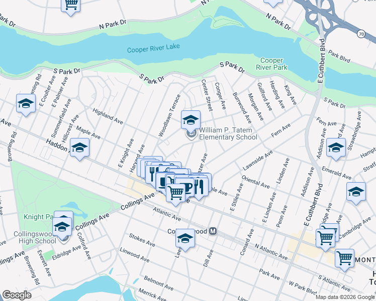 map of restaurants, bars, coffee shops, grocery stores, and more near 310 Lincoln Avenue in Collingswood