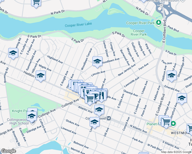 map of restaurants, bars, coffee shops, grocery stores, and more near 310 Lincoln Avenue in Collingswood