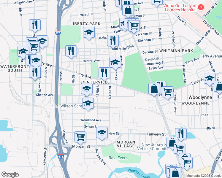 map of restaurants, bars, coffee shops, grocery stores, and more near 1029-1031 Ferry Avenue in Camden