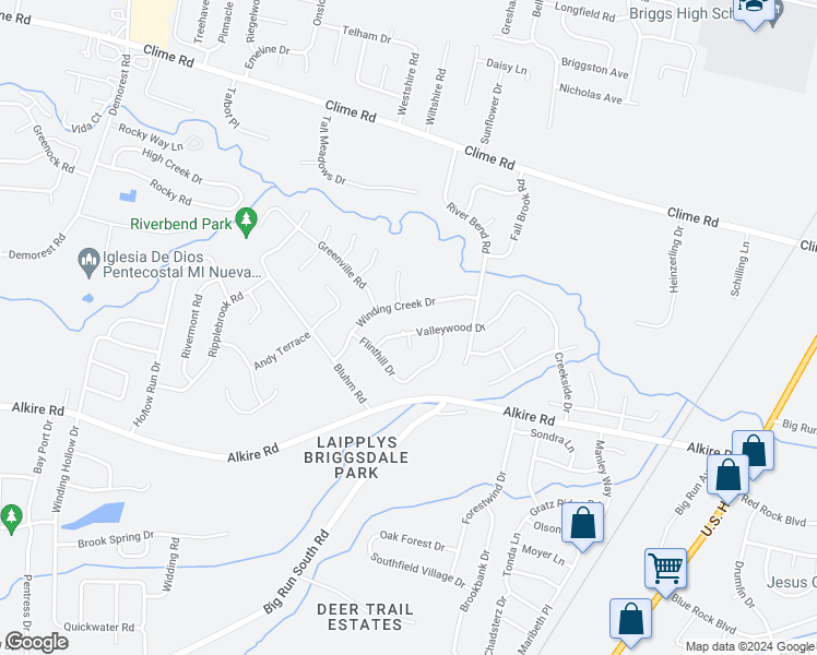 map of restaurants, bars, coffee shops, grocery stores, and more near 3222 Valleywood Drive in Columbus