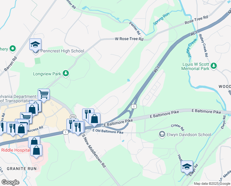 map of restaurants, bars, coffee shops, grocery stores, and more near 113 Blackhorse Lane in Media