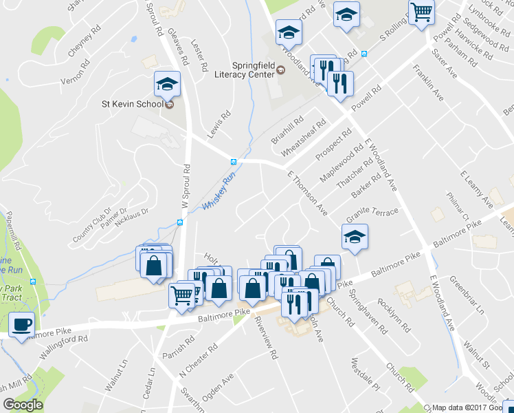 map of restaurants, bars, coffee shops, grocery stores, and more near 610 Prospect Road in Springfield