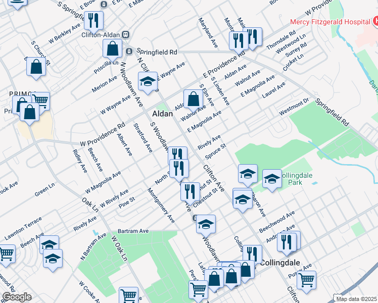 map of restaurants, bars, coffee shops, grocery stores, and more near 130 South Clifton Avenue in Aldan