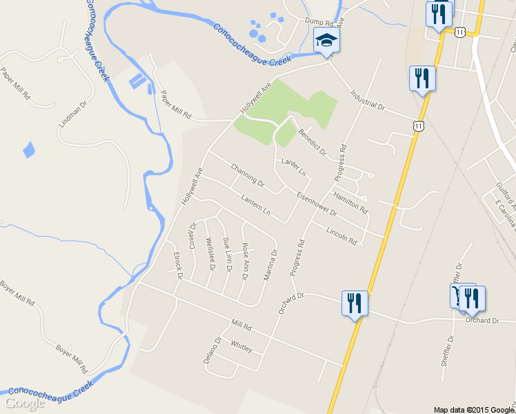 map of restaurants, bars, coffee shops, grocery stores, and more near 368 Lantern Lane in Chambersburg