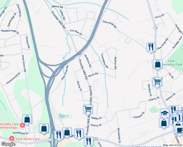 map of restaurants, bars, coffee shops, grocery stores, and more near 1848 Roxboro Road in York