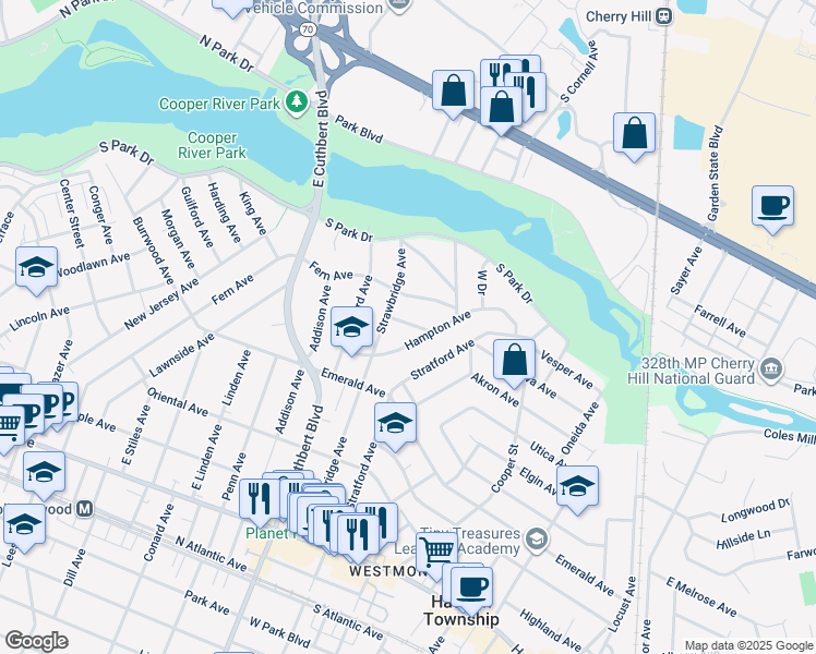 map of restaurants, bars, coffee shops, grocery stores, and more near 418 Strawbridge Avenue in Haddon Township