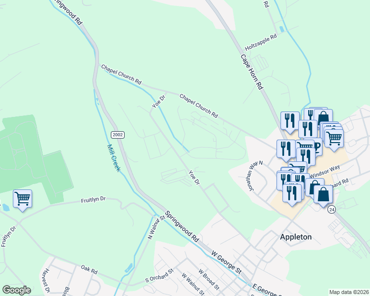 map of restaurants, bars, coffee shops, grocery stores, and more near 60 Yoe Drive in Red Lion