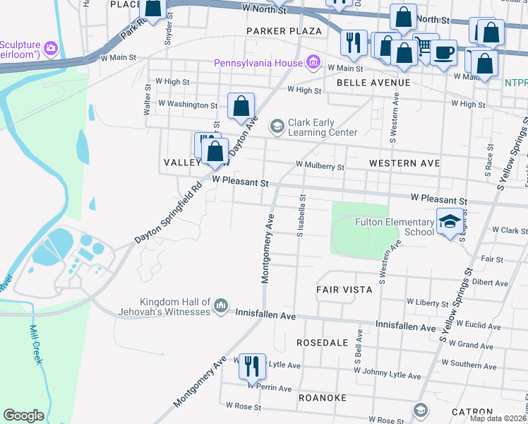 map of restaurants, bars, coffee shops, grocery stores, and more near 1452 West Clark Street in Springfield