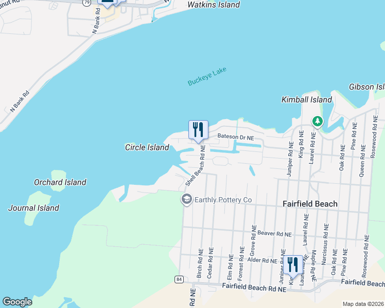map of restaurants, bars, coffee shops, grocery stores, and more near 4947 Buckeye Avenue Northeast in Thornville