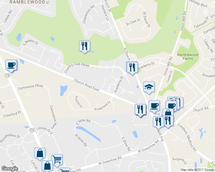 map of restaurants, bars, coffee shops, grocery stores, and more near 5 Arianas Court in Mount Laurel Township