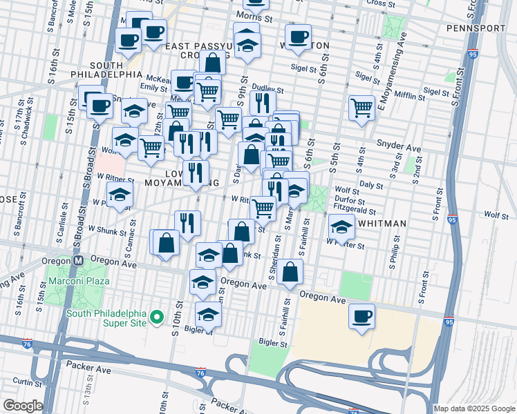 map of restaurants, bars, coffee shops, grocery stores, and more near in Philadelphia