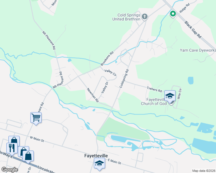 map of restaurants, bars, coffee shops, grocery stores, and more near 379 Valley Drive in Fayetteville