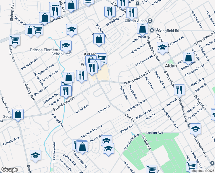 map of restaurants, bars, coffee shops, grocery stores, and more near 4 Jeffrey Road in Aldan
