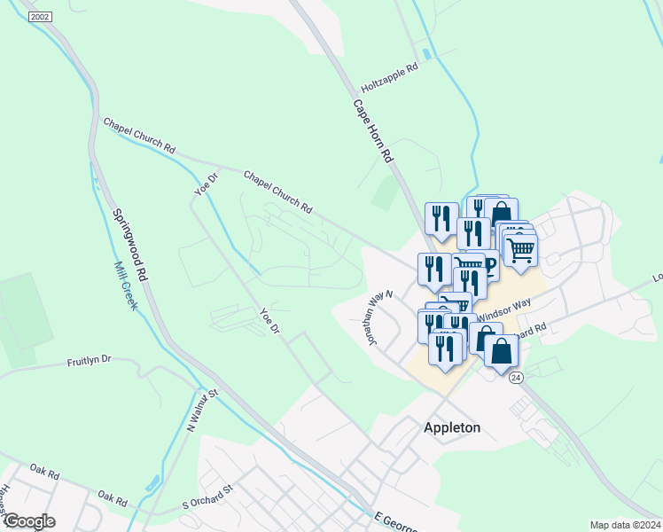 map of restaurants, bars, coffee shops, grocery stores, and more near Cadbury Drive in York County