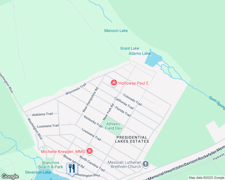 map of restaurants, bars, coffee shops, grocery stores, and more near 212 Colorado Trail in Presidential Lakes Estates