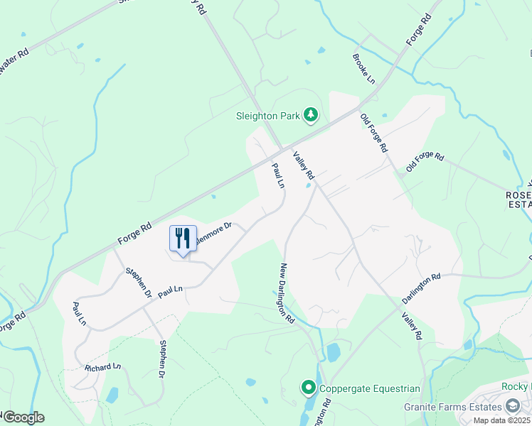 map of restaurants, bars, coffee shops, grocery stores, and more near 56 Paul Lane in Glen Mills