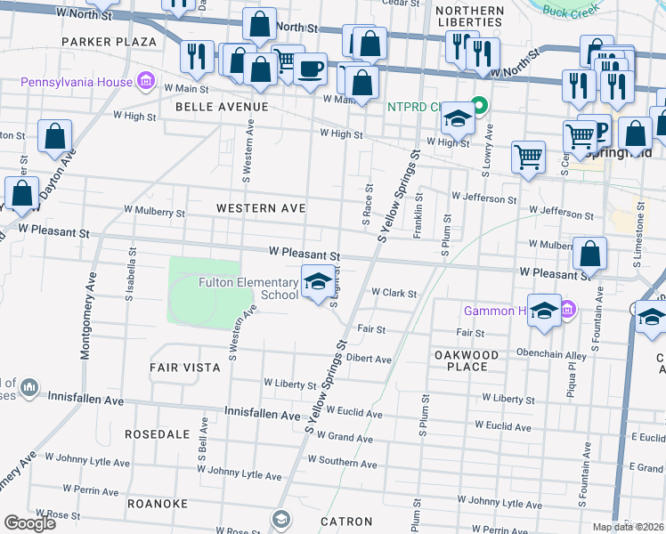 map of restaurants, bars, coffee shops, grocery stores, and more near 687 West Pleasant Street in Springfield