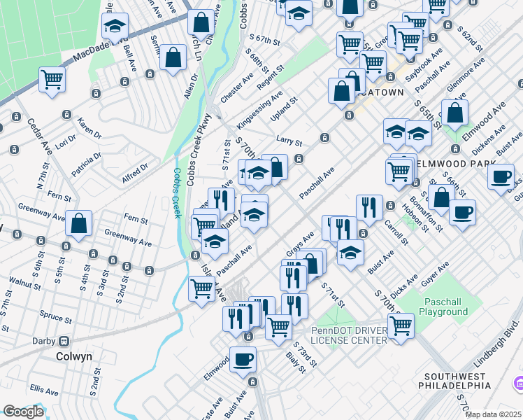 map of restaurants, bars, coffee shops, grocery stores, and more near in Philadelphia